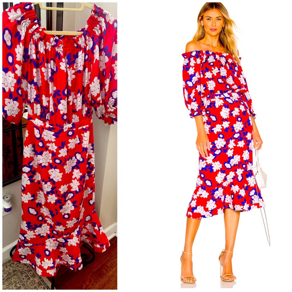 💖 Saloni Grace Midi Floral Dahlia Floral Print Dress